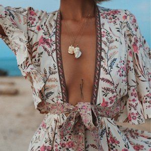 New Boho Summer Floral Plunging Party Beach Dress